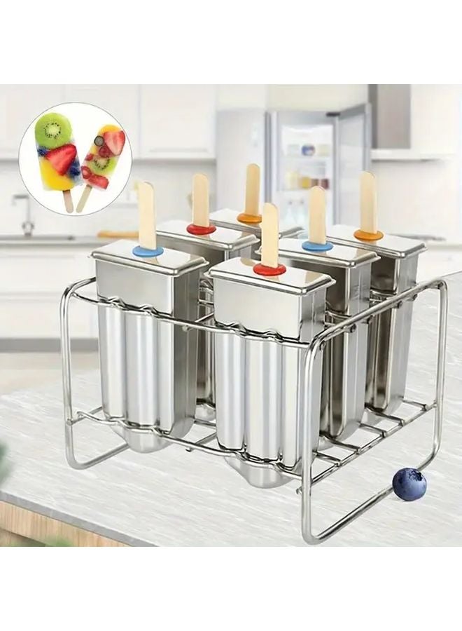 6 Piece Square Stainless Steel Ice Cream Mold Set With Stand For Homemade Ice Cream - Image 3